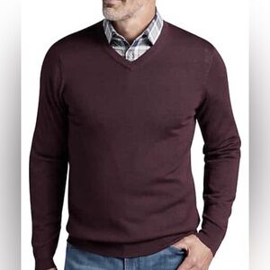 Wool Men’s XL V Crew Neck Pullover Sweater Plum Sweatshirt EUC Joseph Abboud